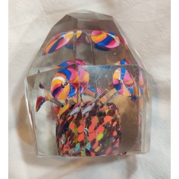 Antique Bohemian Facet Cut Art Glass With Decorative Flowers Paperweight READ - Picture 4 of 10